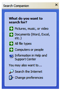 Figure 3: Searching is made easier with the Search Companion