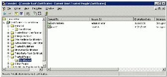 Figure 10: Caching user certificate in the 'Trusted People' certificate store