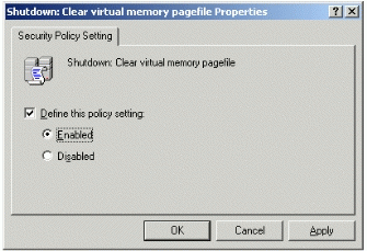 Figure 18: Defining Shutdown: Clear virtual memory pagefile policy setting
