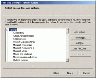 Figure 6: Customizing files and settings for migration.
