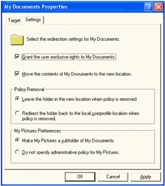 Figure 2: Specifying policy removal in a folder properties page.
