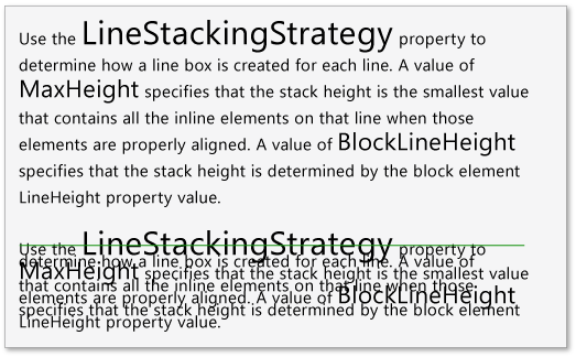 LineStackingStrategy determining line heights.