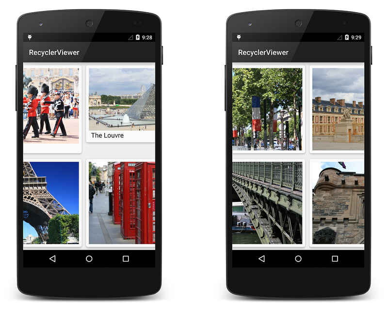 Example screenshot of app with horizontally-scrolling photos in a grid