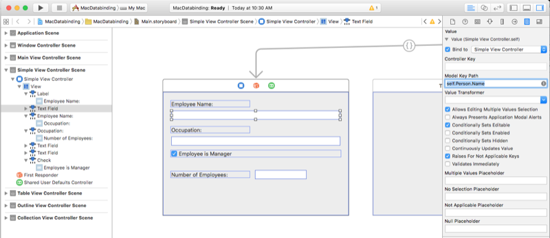 Entering self dot person dot name for the Key Path.