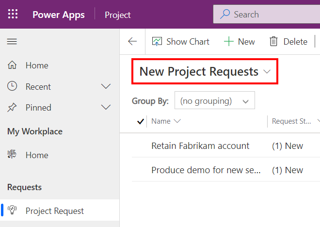 Use the view selector to display only new requests.