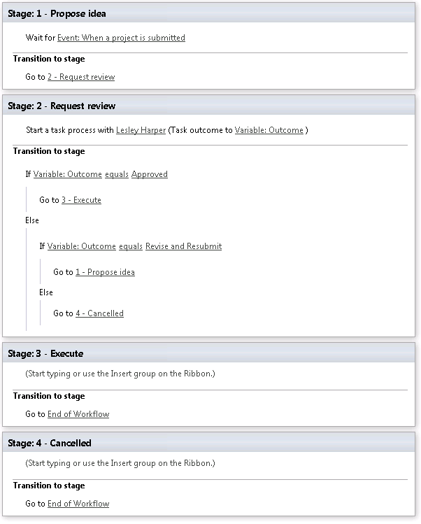 Screenshot of workflow in SharePoint Designer.
