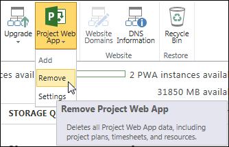 On the ribbon, click Project Web App, and then click Remove.