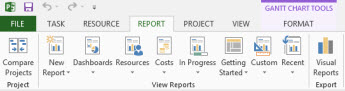 Report tab in Project 2013.