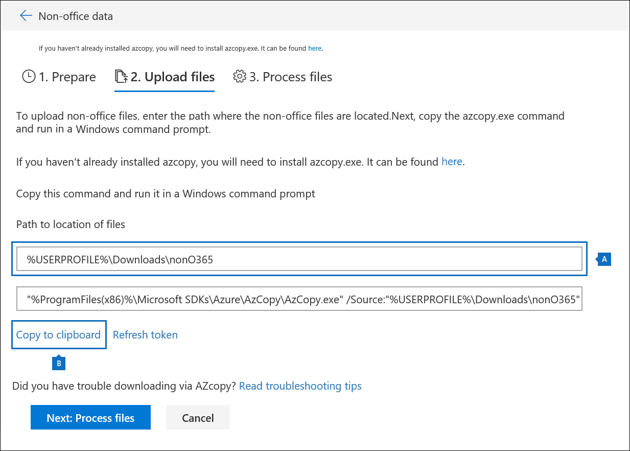 Non-Microsoft 365 Import: Upload files.