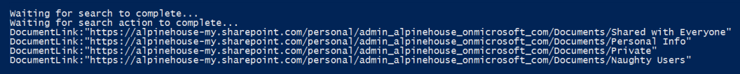 Example of the list of documentlink names for site folders returned by the script.