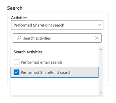 Searching for Performed SharePoint search actions in the audit log search tool.