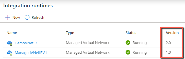 Screenshot that shows how to check managed VNet IR version