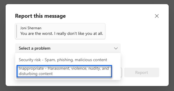Report a message choices.