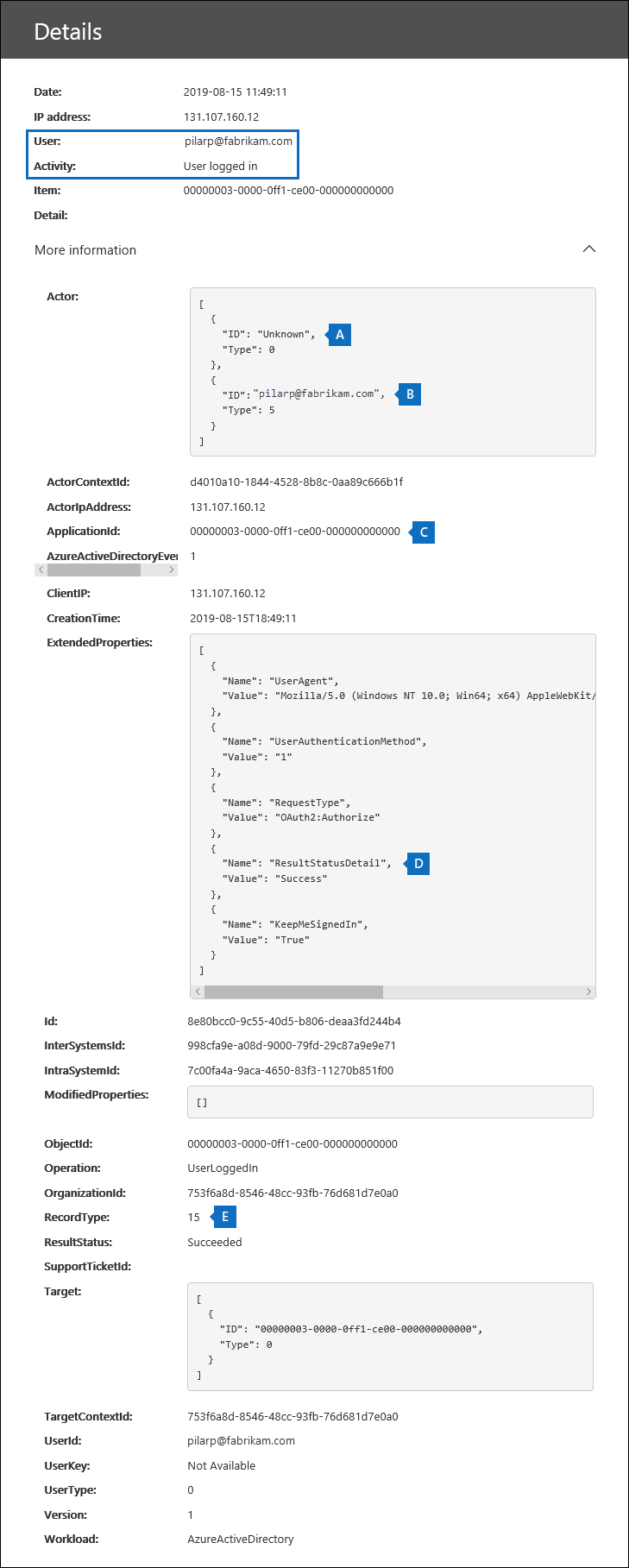 Example of audit record for successful pass-thru authentication.