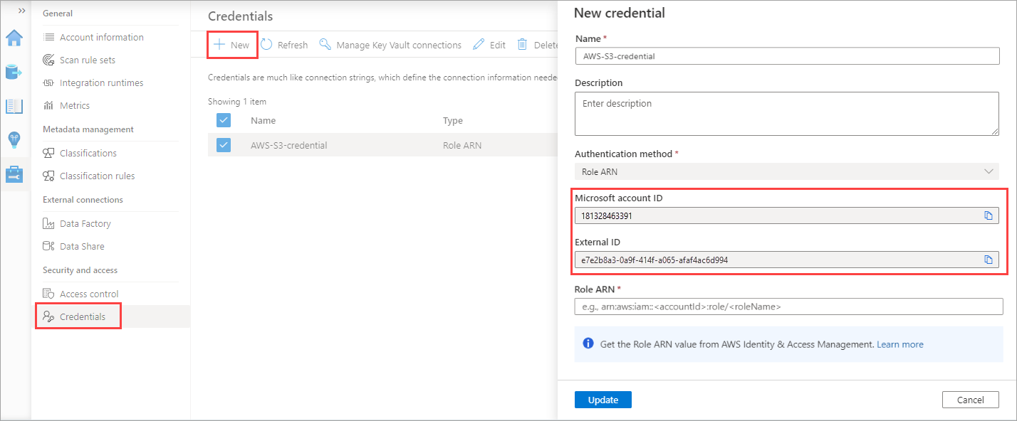 Locate your Microsoft account ID and External ID values.