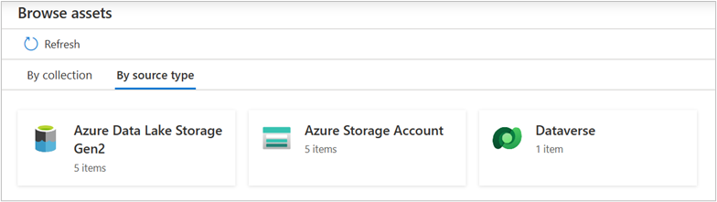 Screenshot that shows how to browse data assets by source types.