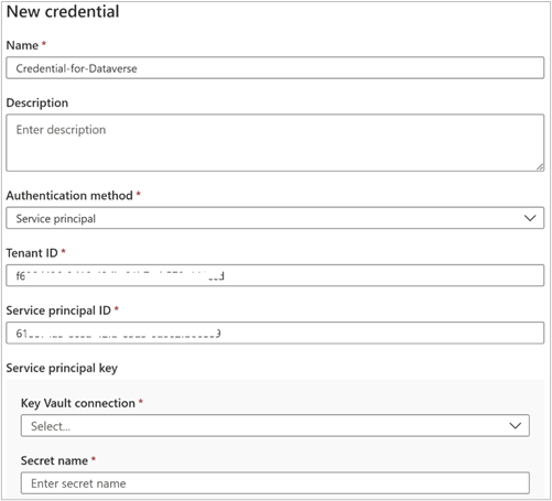 Screenshot that shows a sample for creating a credential in Microsoft Purview.