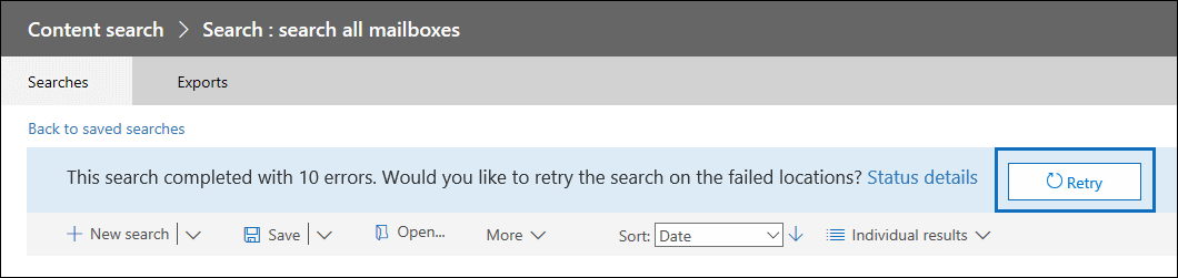 Select the Retry button to resolve content location errors.