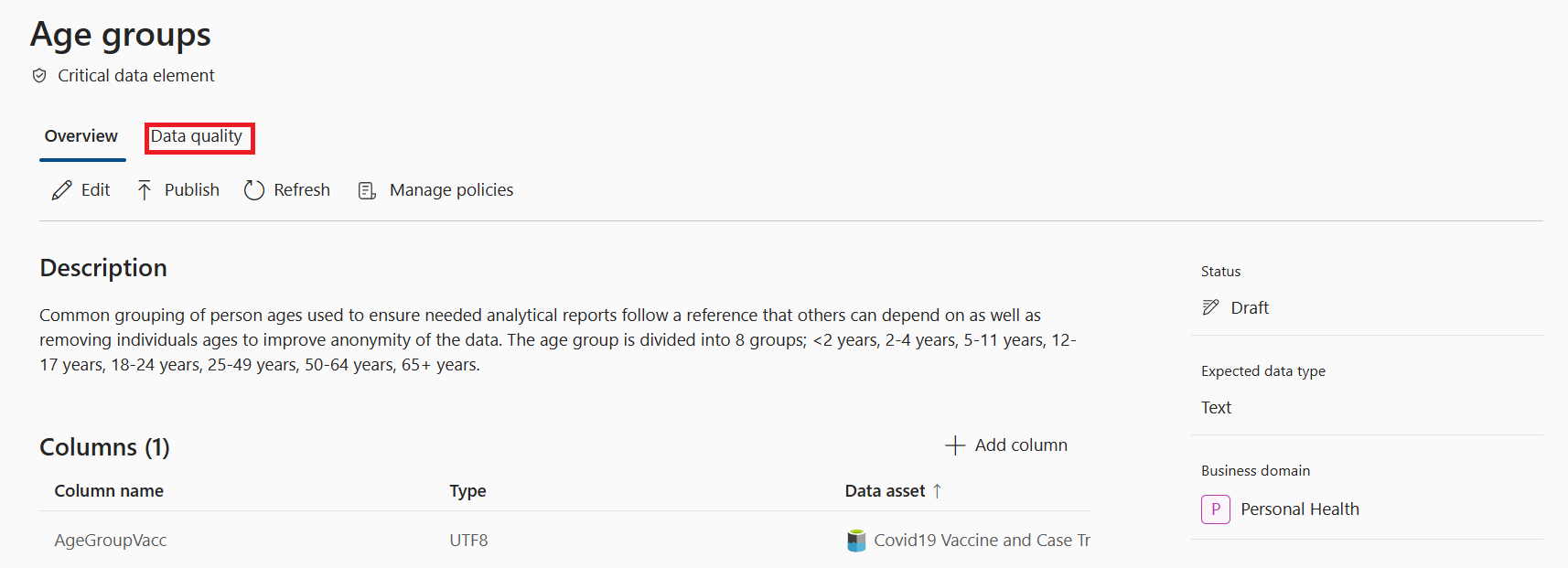 Screenshot of adding a critical data element data quality rule.