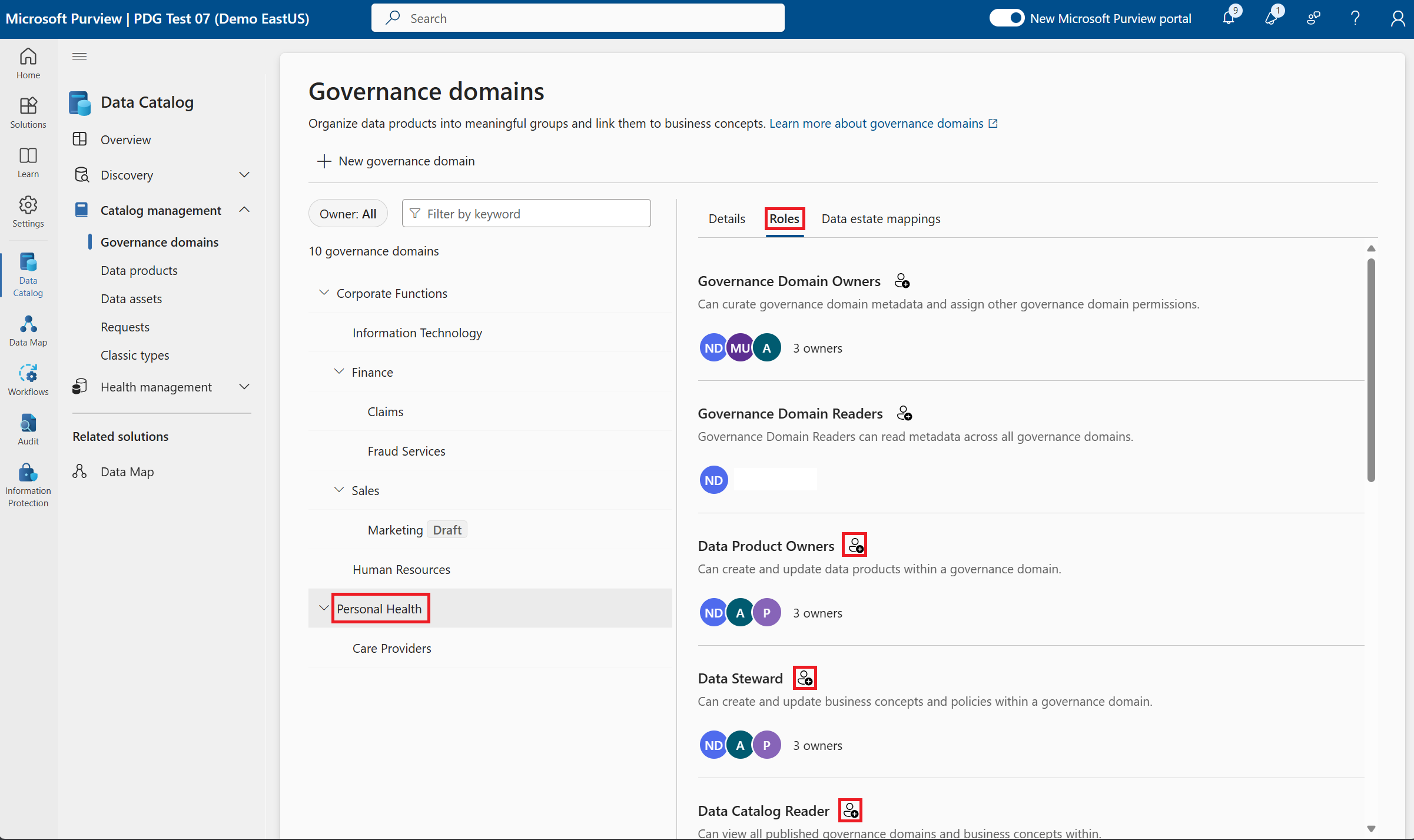 Screenshot of granting Business Domain level permissions.