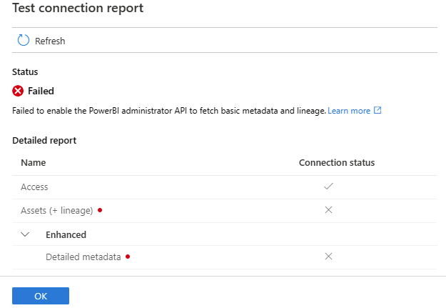 Screenshot of test connection status report page.