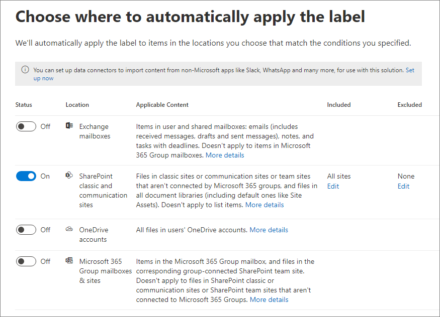 Choose SharePoint sites to auto-apply the label.