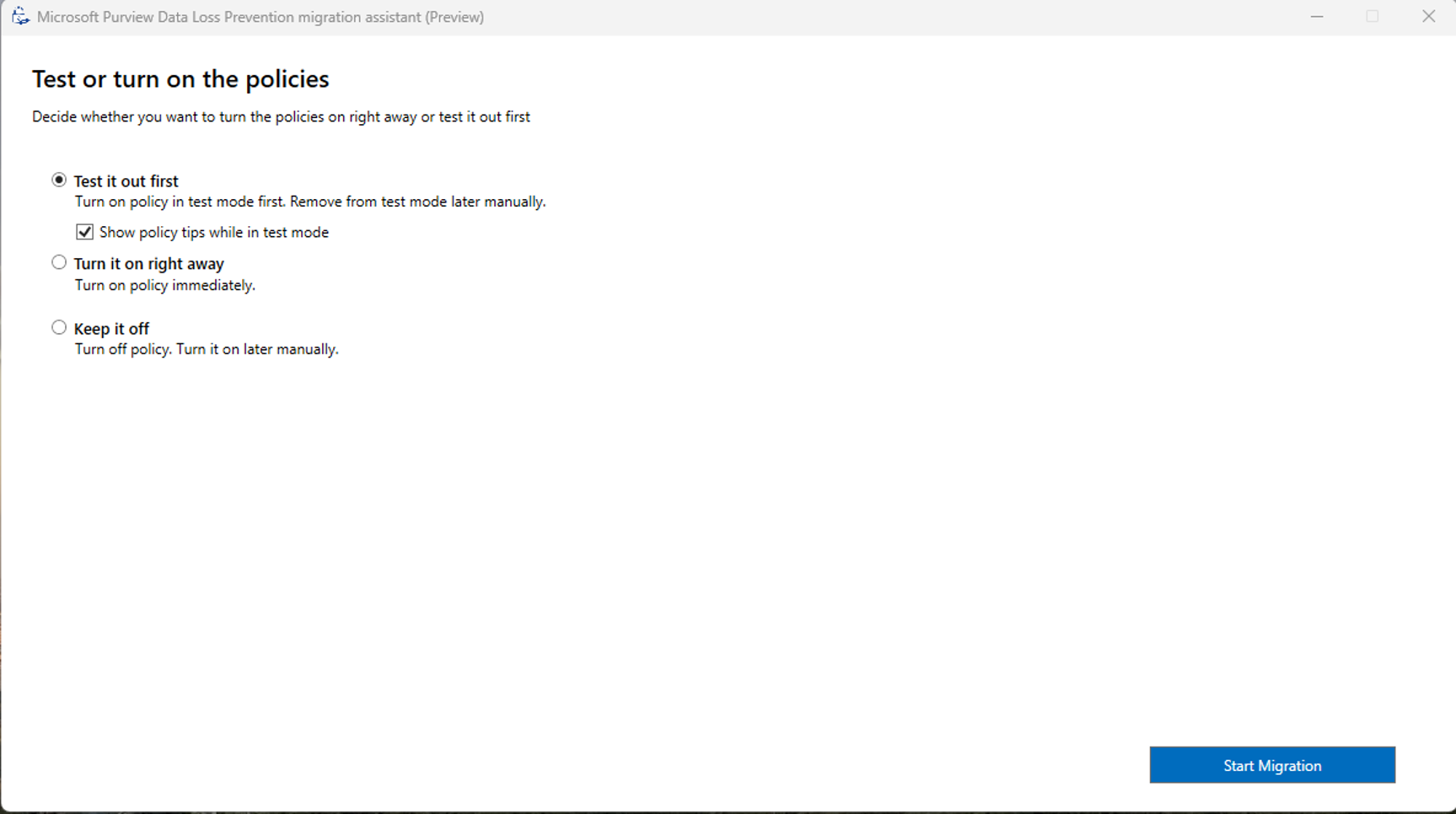 Screenshot of DLP Policy migration.