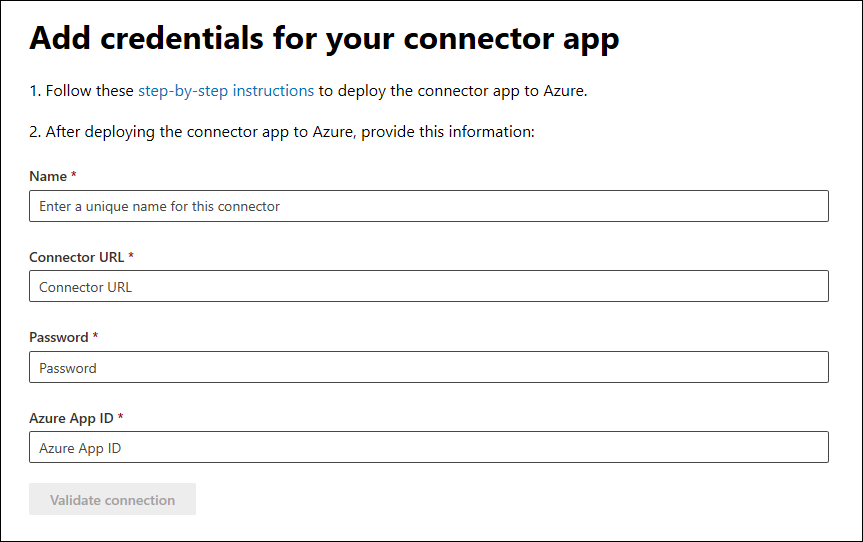 Enter connector app credentials.