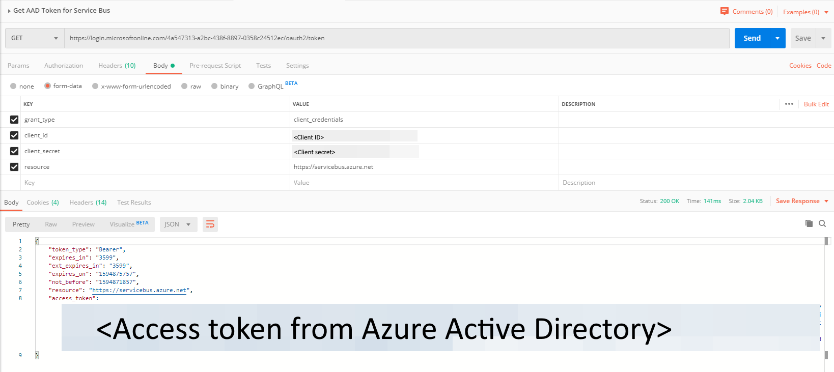 Access token from Azure AD