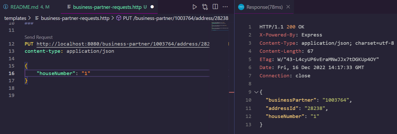 screenshot of business partner address update with request details