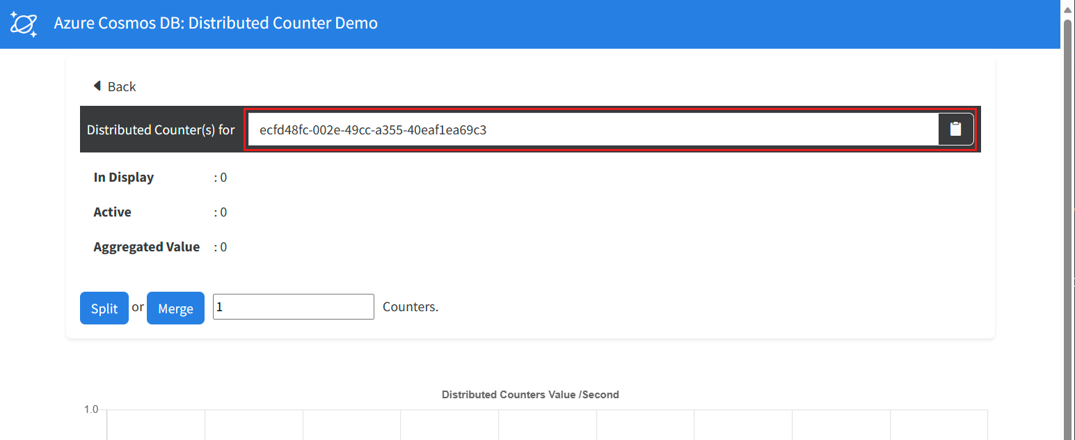 Screenshot of the distributed counter starting page with the identifier rendered.