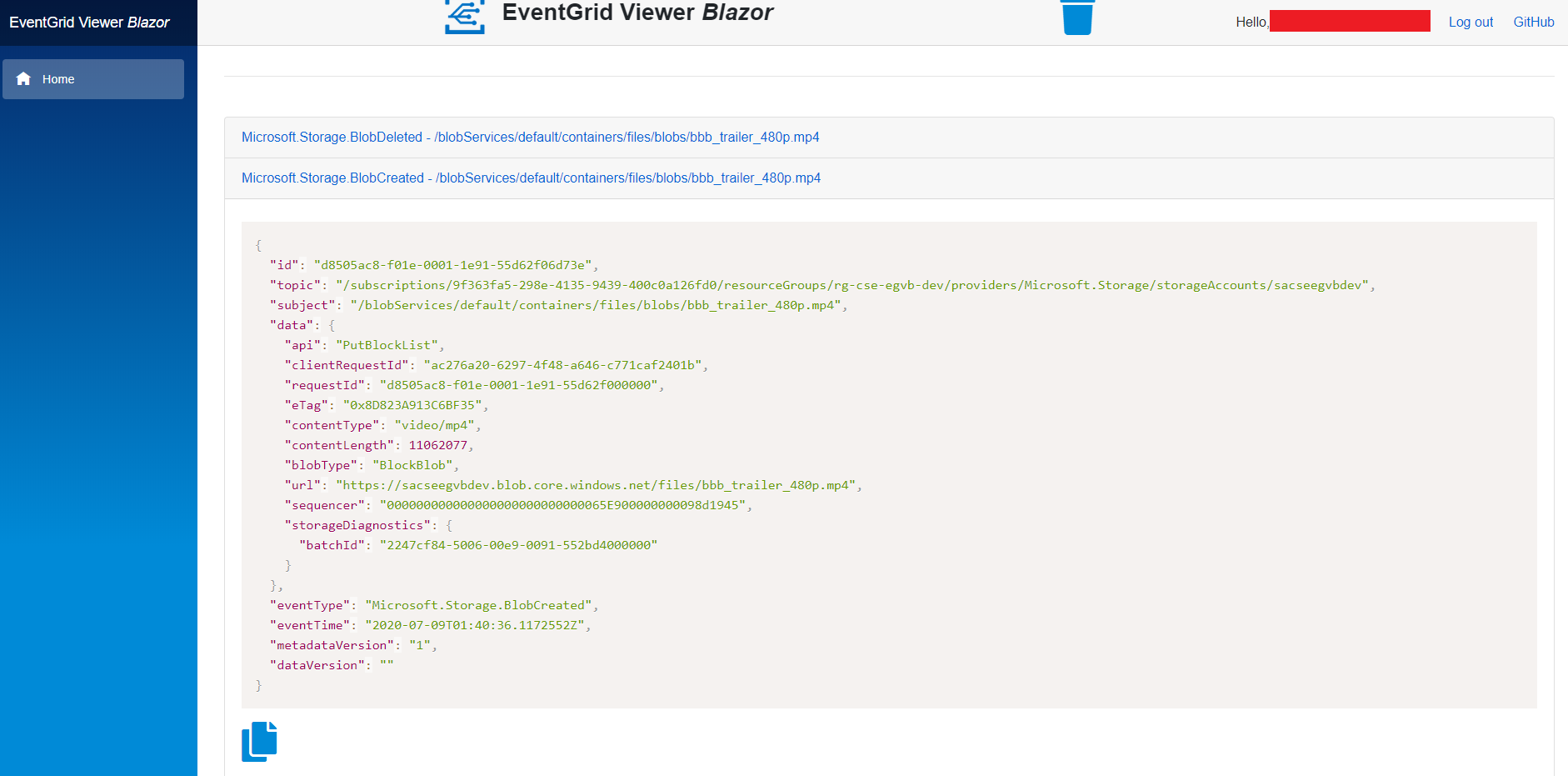 EventGrid Viewer Blazor application Code Samples Microsoft Learn