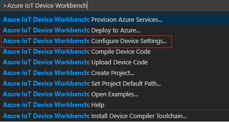 IoT Device Workbench: Device -> Settings