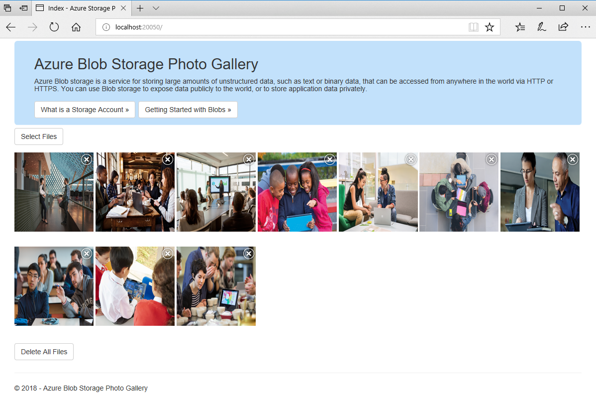 Azure Blob Storage Photo Gallery Web Application Sample .NET