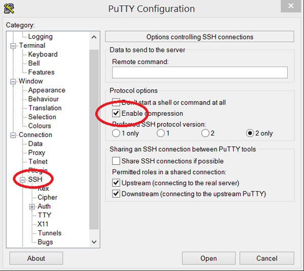 Image of enabling compression in putty