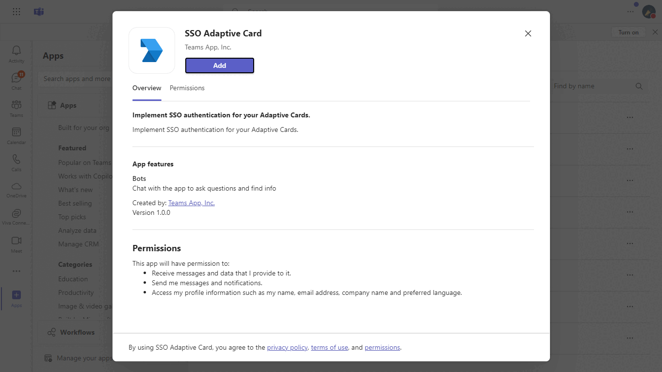 SSO for your Adaptive Cards - Code Samples | Microsoft Learn