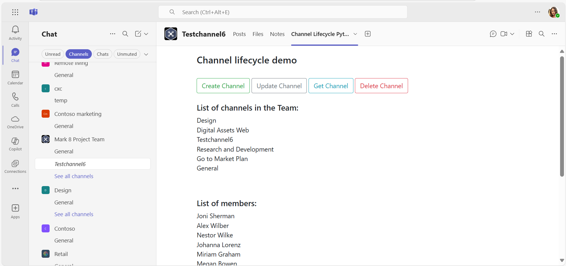 Channel life cycle using Python - Code Samples | Microsoft Learn