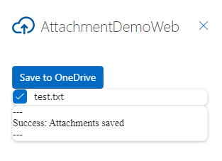Screen shot of the task pane displaying attachments successfully saved