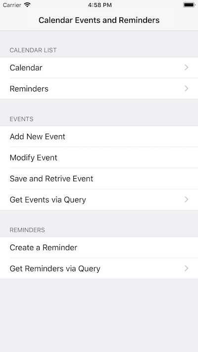 Calendars and Reminders application screenshot
