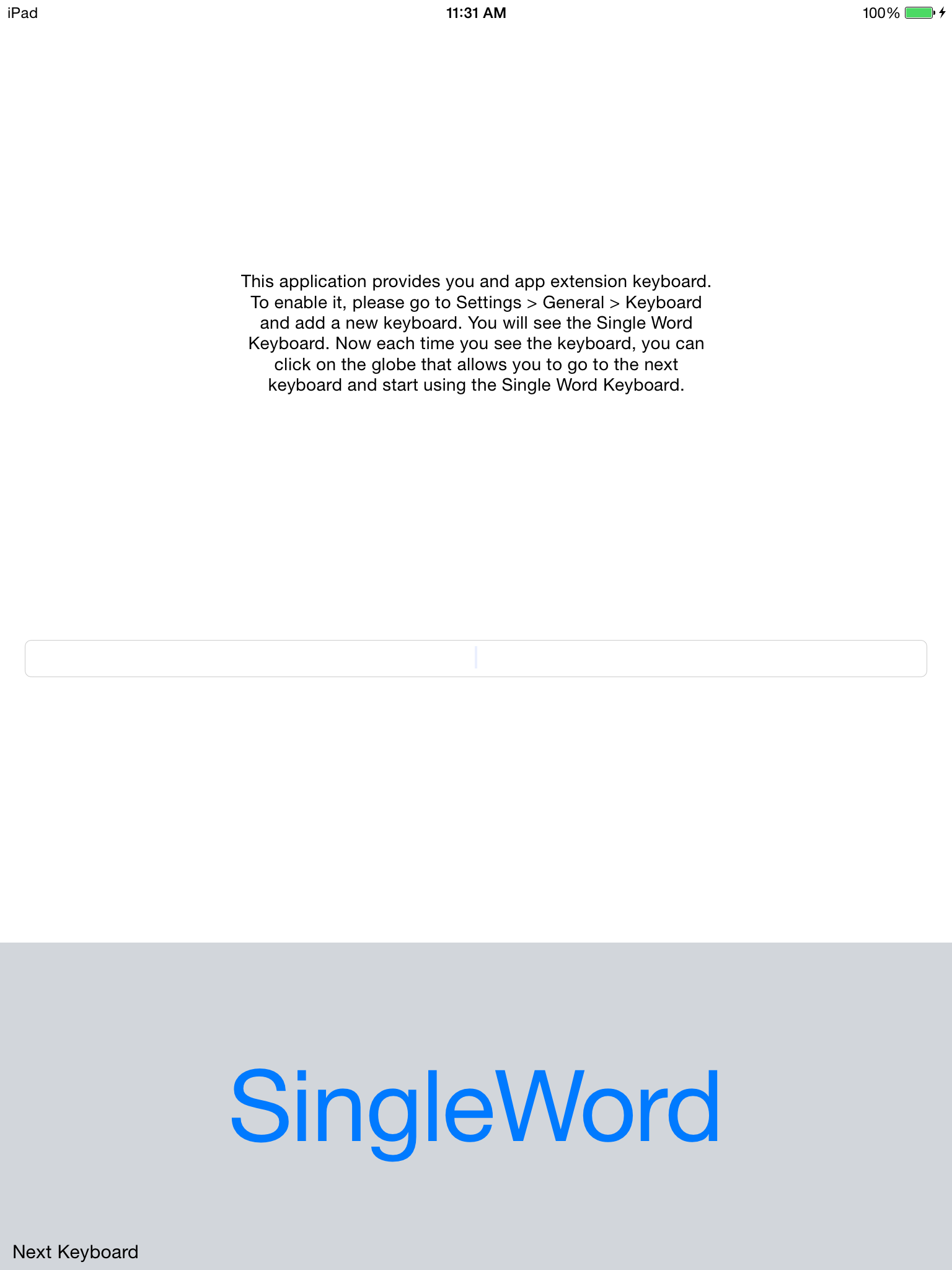 Single Word Keyboard application screenshot