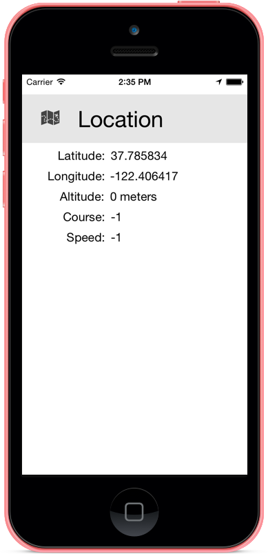 iOS app showing location data