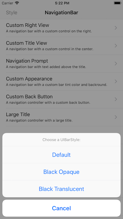 Customizing UINavigationBar application screenshot