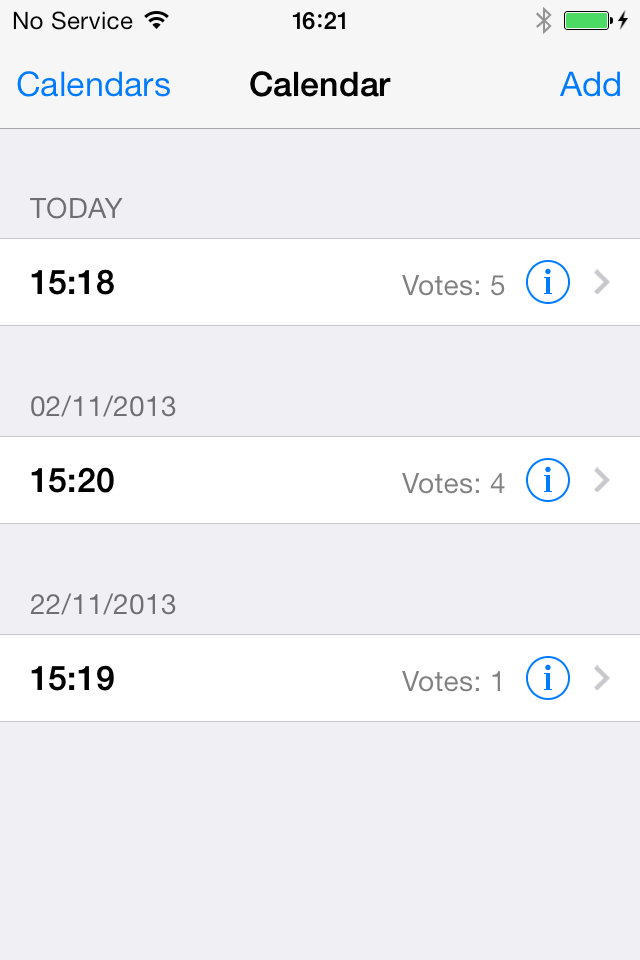 App showing dates with votes displayed