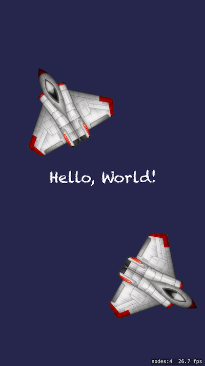 App showing two spaceship sprites