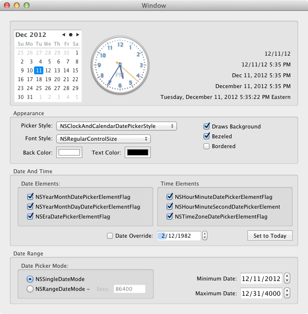 DatePicker application screenshot