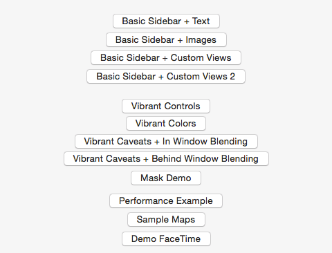 Screenshot of sample app menu of effects