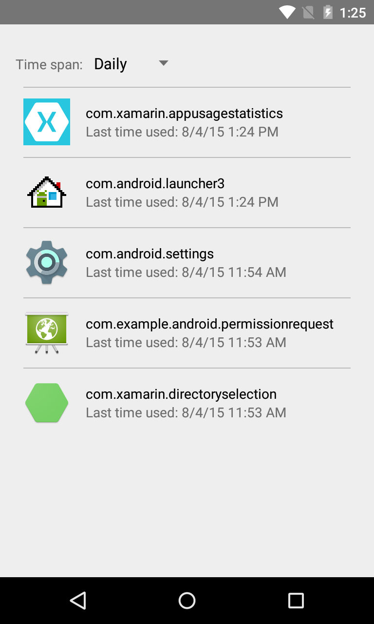 App Usage Statistics Sample application screenshot