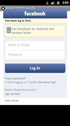 Facebook login inside Android app
