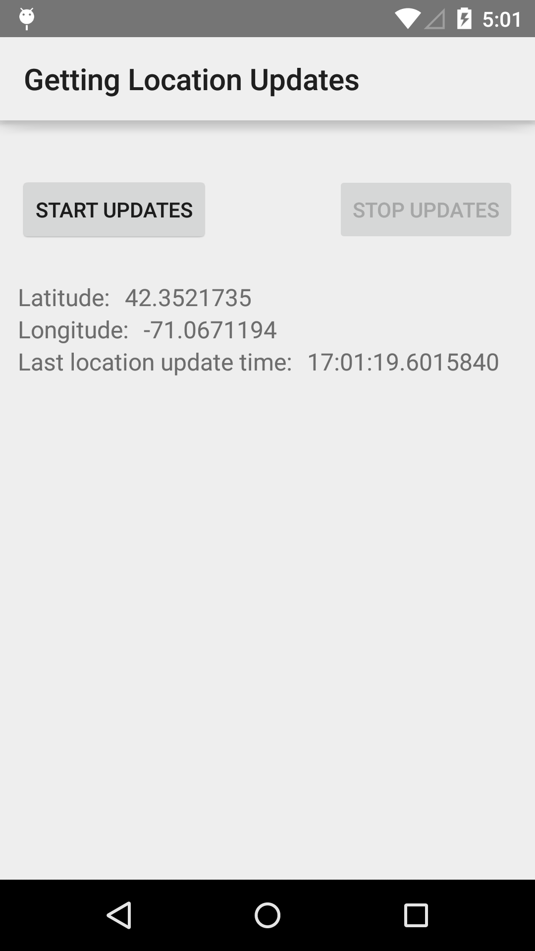 Location Updates Sample application screenshot