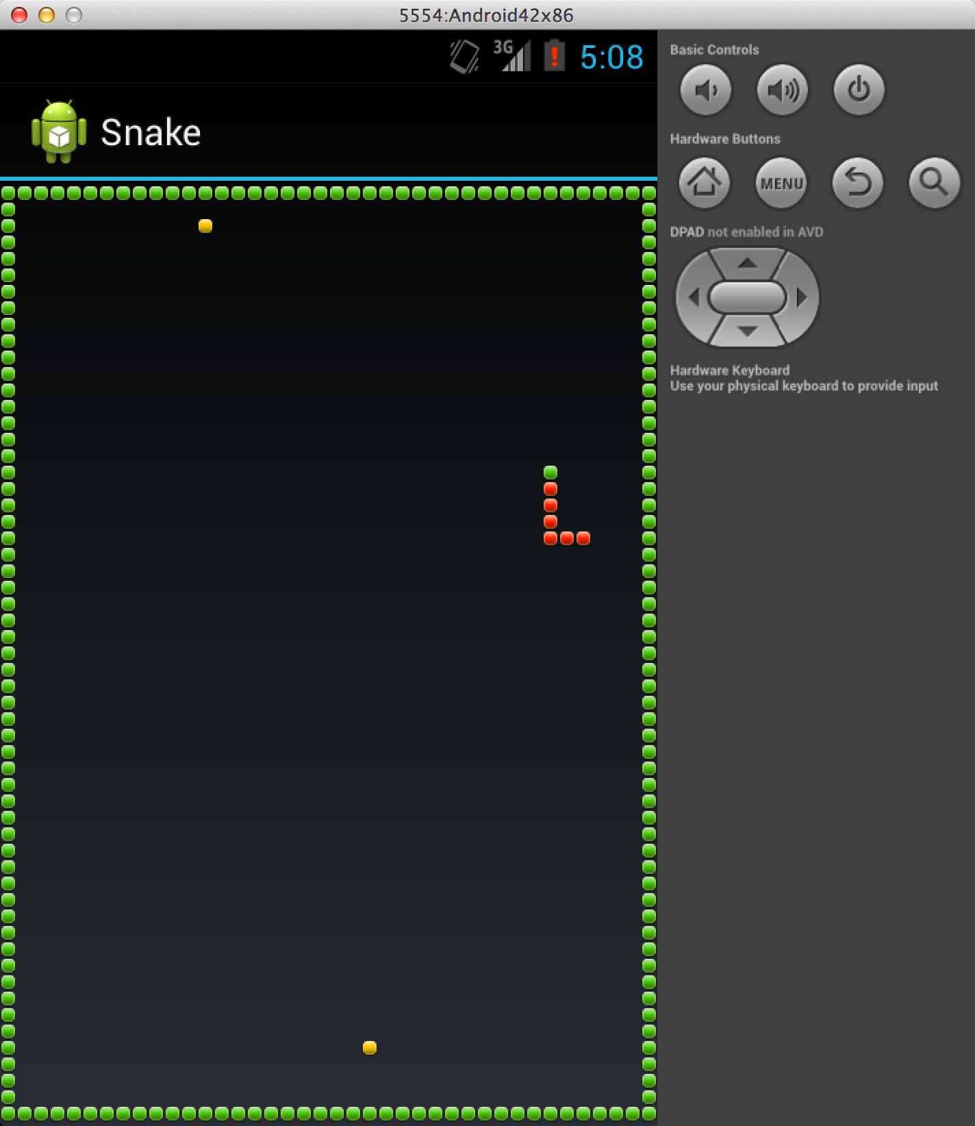 Android snake game emulator screenshot
